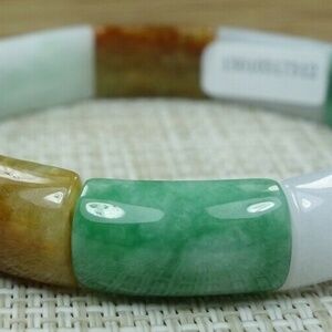 Certified Green+Yellow+light purple 100% Natural A Jadeite jade Bracelet 手链